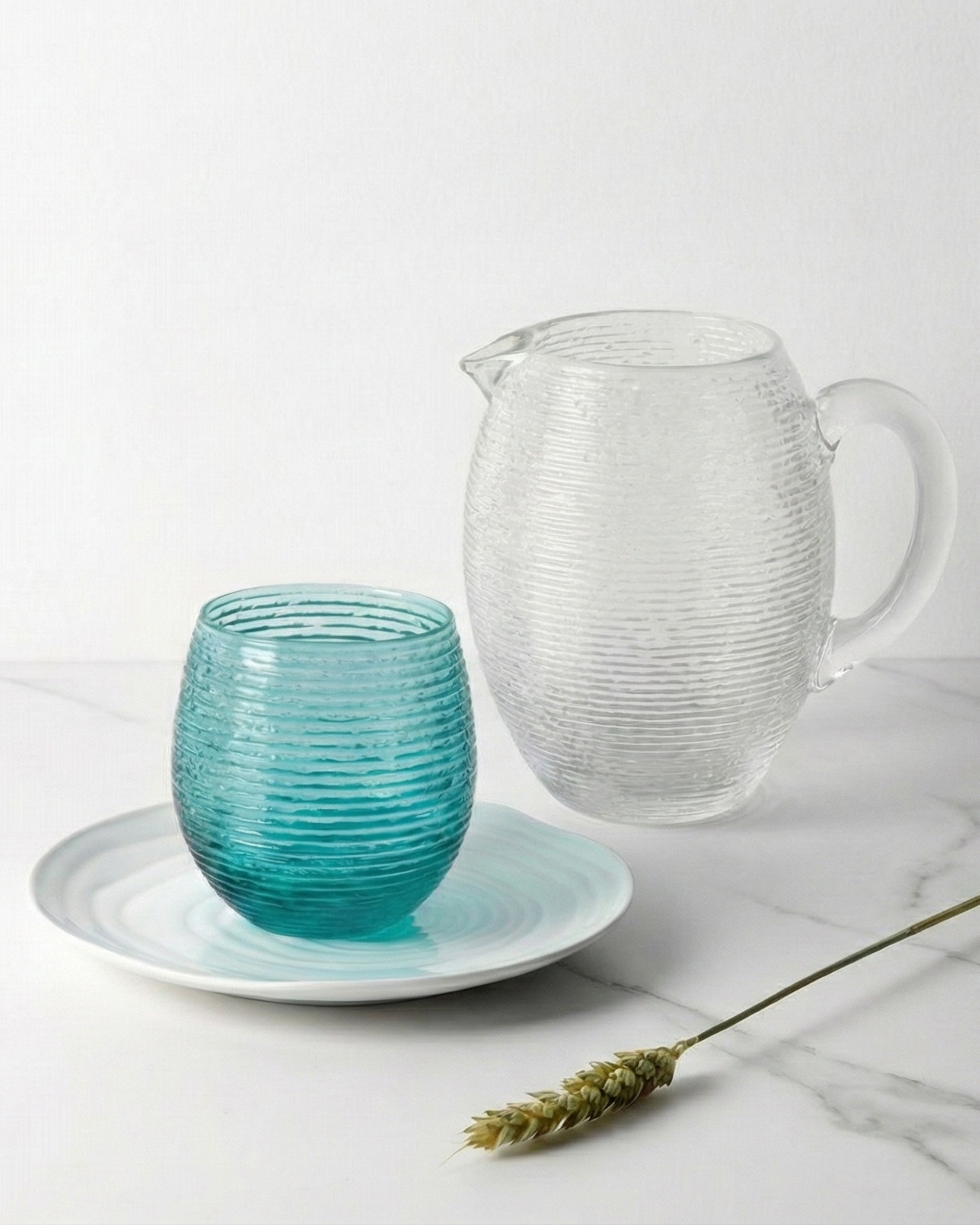 Set 6 vasos + Jarra Reeded Turquoise