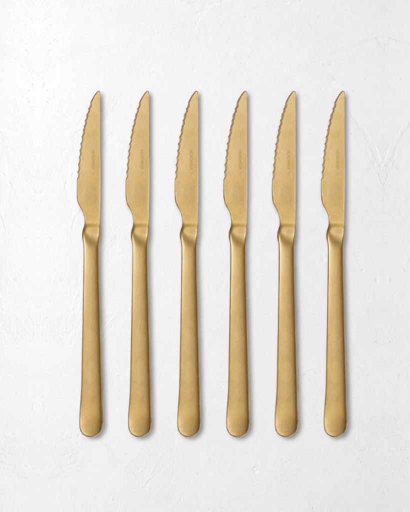 Set mit 6 Tribeca Gold Vintage Steakmessern