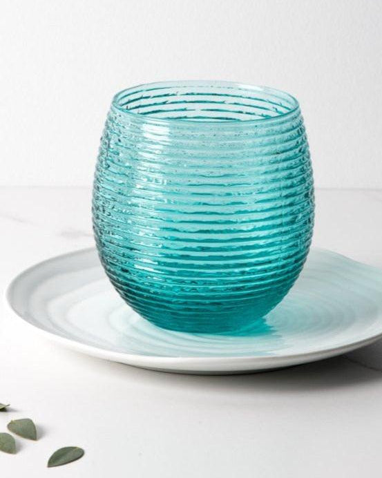Set mit 6 Gläsern + Krug Reeded Turquoise