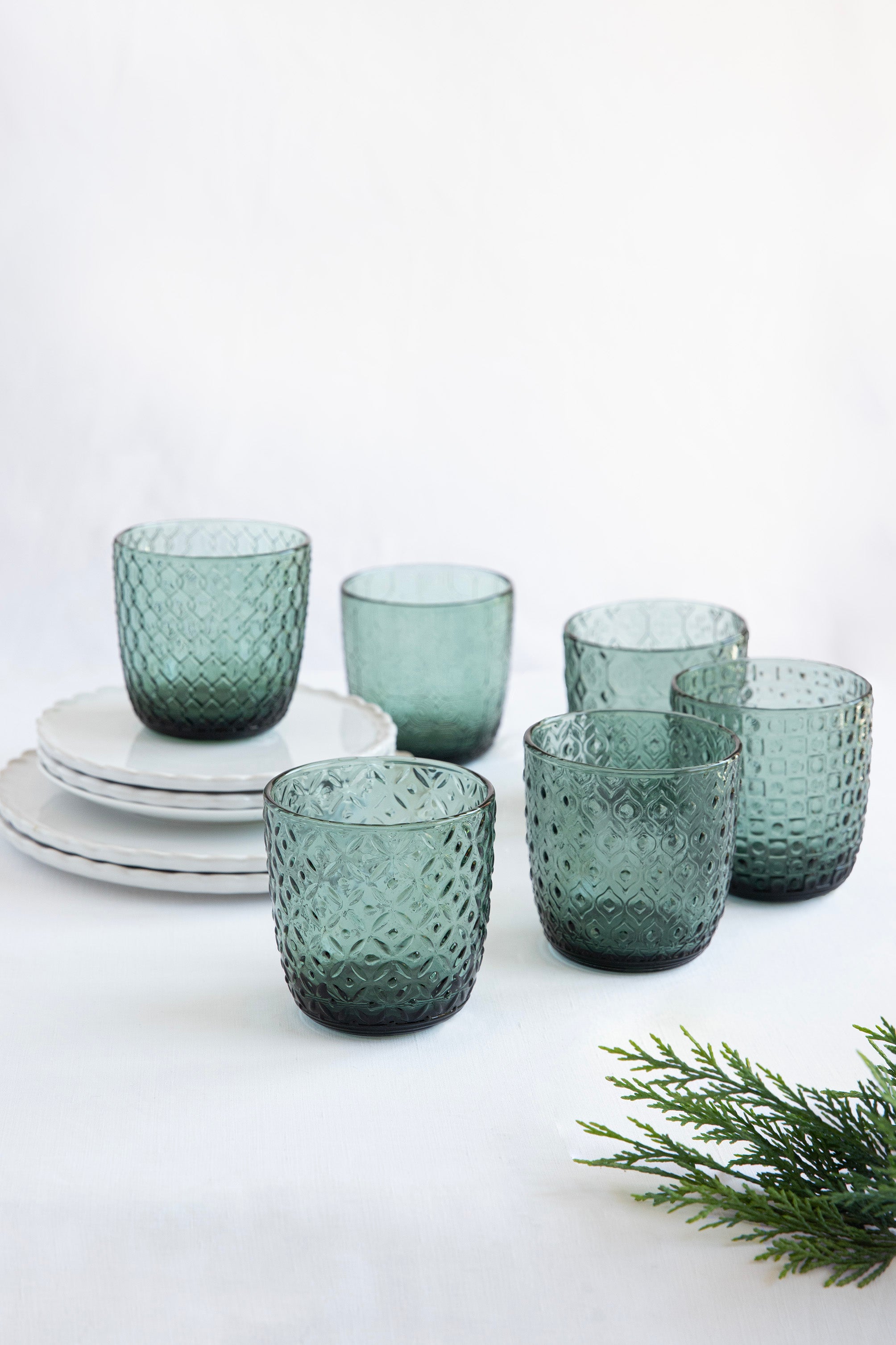 Set 6 vasos Textures Olive + Jarra Clear