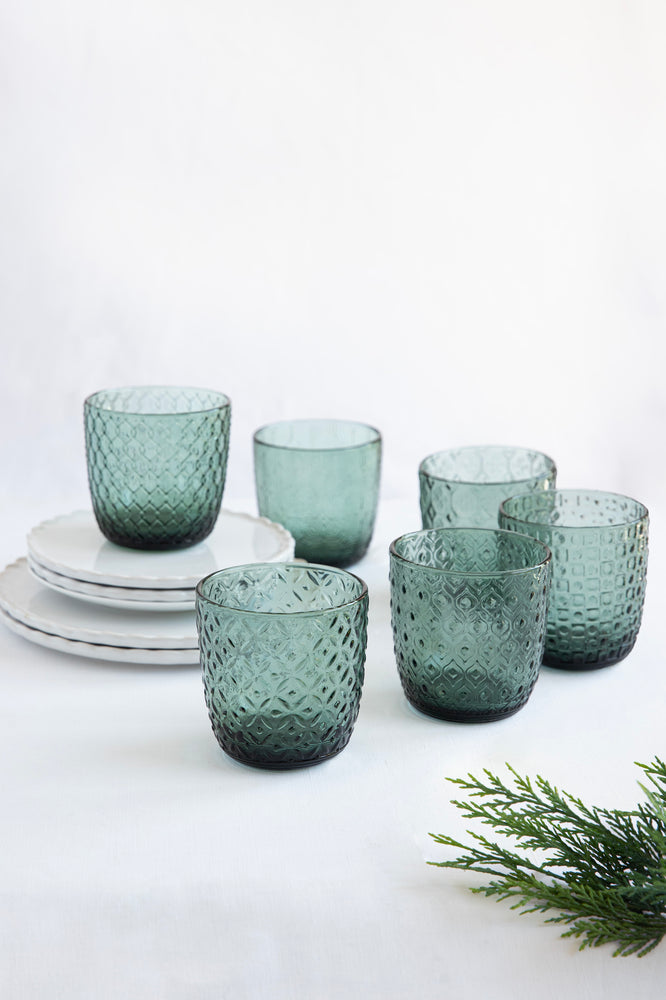 Set mit 6 olivgrünen Textures-Gläsern