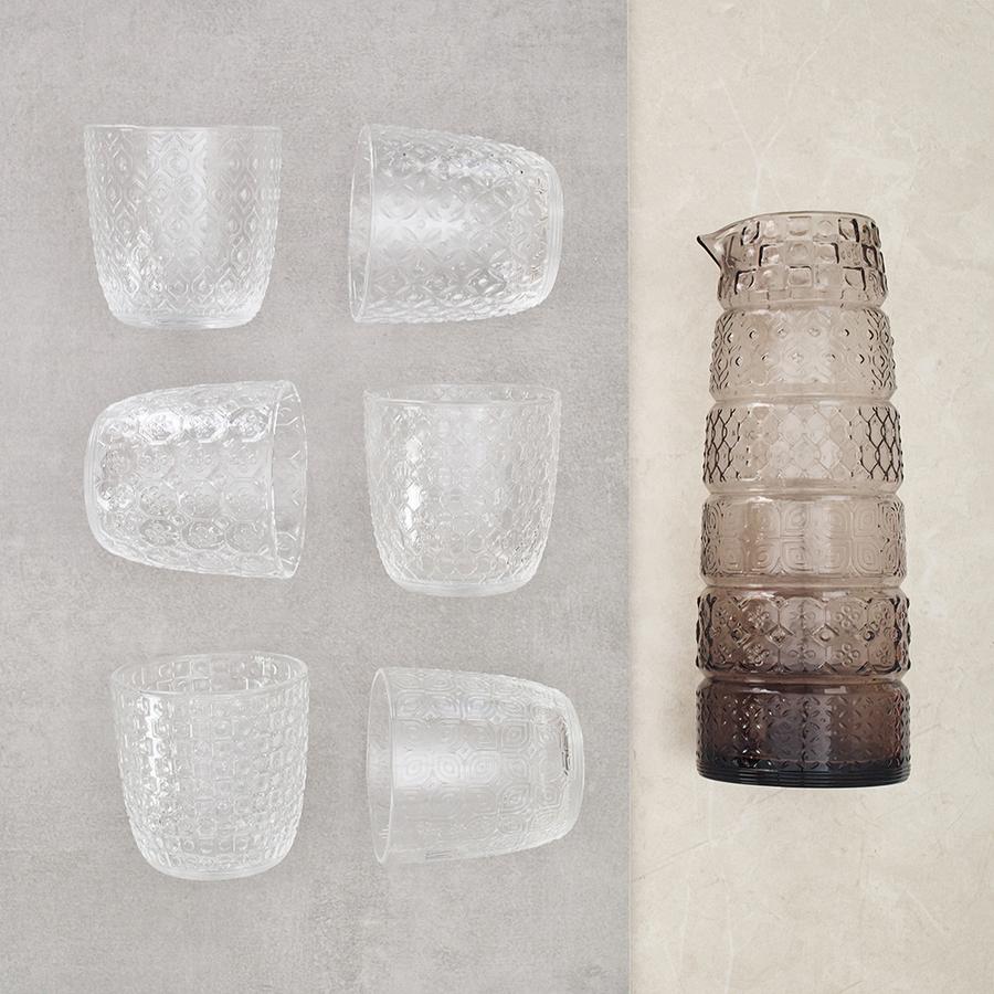 Set 6 Gläser + Krug Textures Smoke Grey
